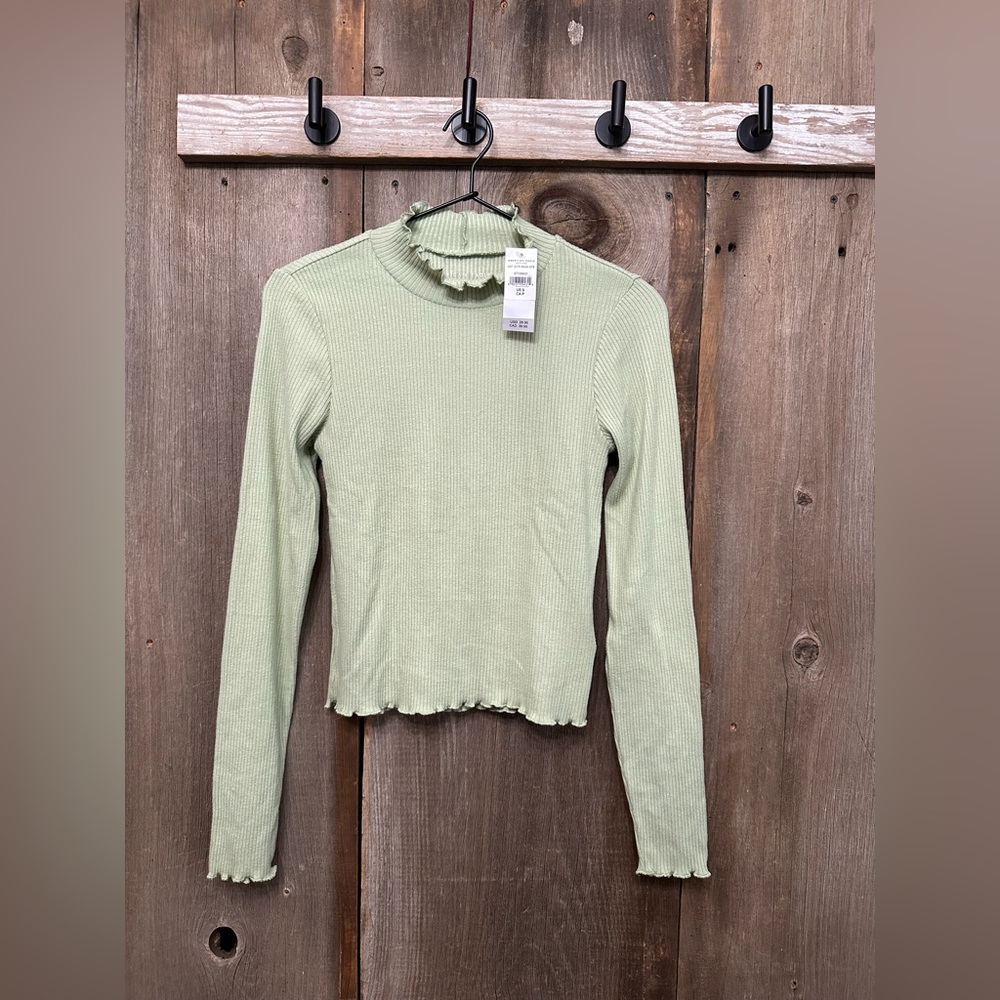 American Eagle Long Sleeve Soft & Sexy Plush Mock Neck Top in Dusty Sage Small